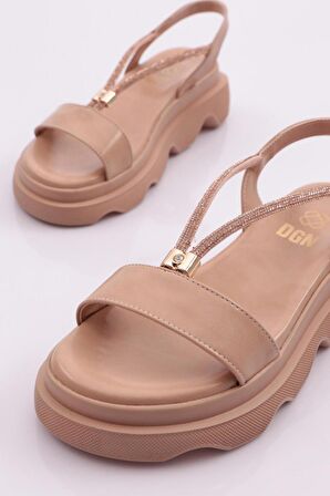 Dgn 3511 Kadın Kalin Taban Taş İpli Sandalet