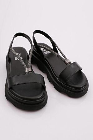 Dgn 3511 Kadın Kalin Taban Taş İpli Sandalet
