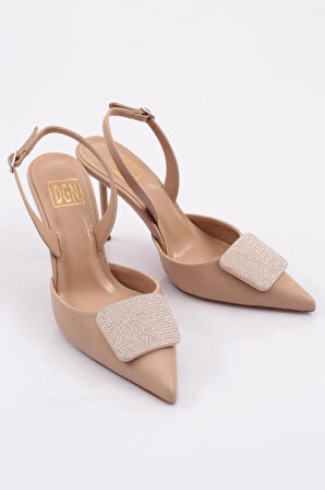 Dgn 5067 Kadın Kare Taş Süslemeli Topuklu Ayakkabi