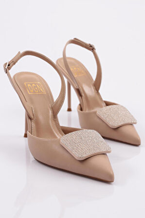 Dgn 5067 Kadın Kare Taş Süslemeli Topuklu Ayakkabi