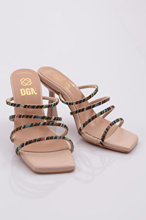 Dgn 1273 Kadin  Dört Renk Şeritli Topuklu Terlik