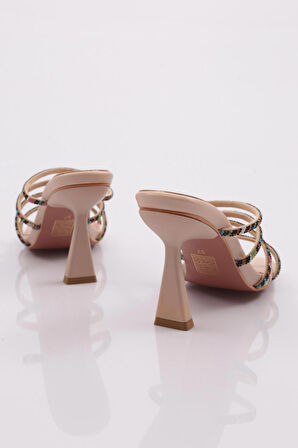 Dgn 1273 Kadin  Dört Renk Şeritli Topuklu Terlik