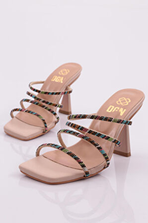 Dgn 1273 Kadin  Dört Renk Şeritli Topuklu Terlik