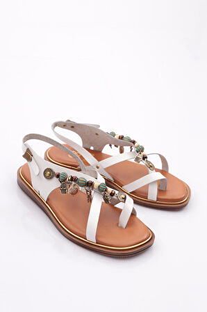 Dgn 305 Kadin Yanlari Boncuk Detayli Sandalet