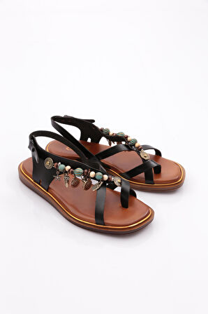 Dgn 305 Kadin Yanlari Boncuk Detayli Sandalet