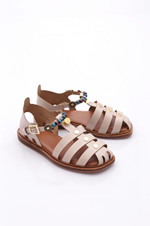 Dgn 306 Kadin Bilekten Bağlama Boncuklu Sandalet