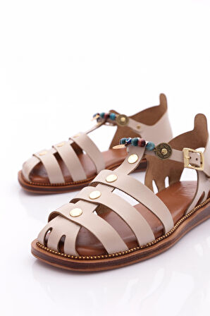 Dgn 306 Kadin Bilekten Bağlama Boncuklu Sandalet