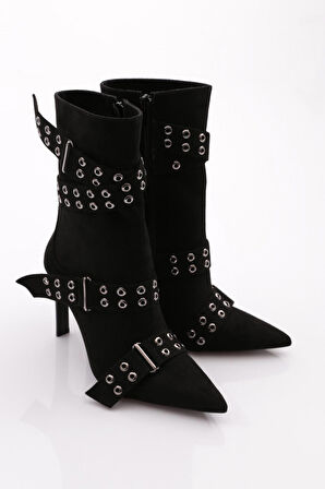 Dgn 5285 Kadın Delik Kemer Detayli Topuklu Bot