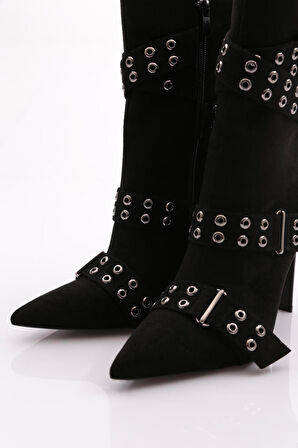 Dgn 5285 Kadın Delik Kemer Detayli Topuklu Bot