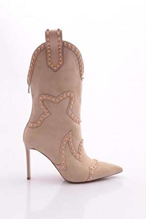 Dgn 5273 Kadın Taş İşlemeli Topuklu Western Bot