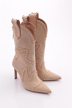 Dgn 5273 Kadın Taş İşlemeli Topuklu Western Bot