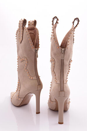 Dgn 5273 Kadın Taş İşlemeli Topuklu Western Bot