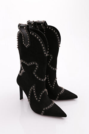 Dgn 5273 Kadın Taş İşlemeli Topuklu Western Bot