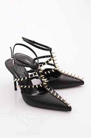 Dgn 4534 Kadin Metal Dikenli Topuklu Abiye Ayakkabi