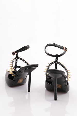 Dgn 4534 Kadin Metal Dikenli Topuklu Abiye Ayakkabi