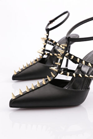 Dgn 4534 Kadin Metal Dikenli Topuklu Abiye Ayakkabi