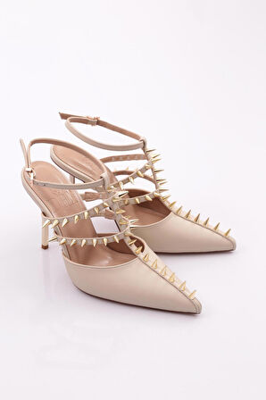 Dgn 4534 Kadin Metal Dikenli Topuklu Abiye Ayakkabi