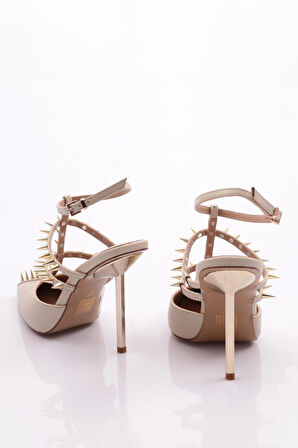 Dgn 4534 Kadin Metal Dikenli Topuklu Abiye Ayakkabi