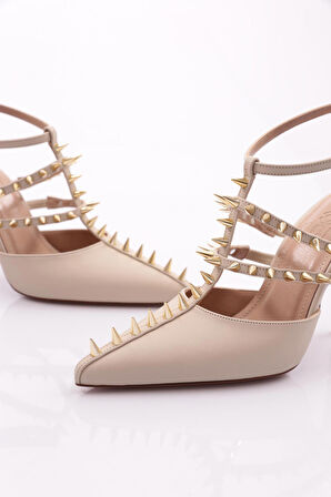 Dgn 4534 Kadin Metal Dikenli Topuklu Abiye Ayakkabi