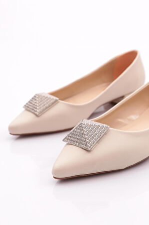 Dgn 2807 Kadın Sivri Burun Kristal Taş Tokali Galvaniz Ökçeli Babet