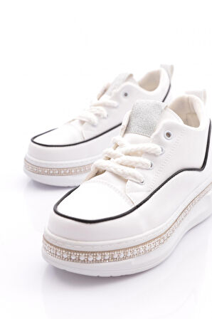 Dgn Pm128-K087 Kadin Yanlari Taşli Sneaker Ayakkabi