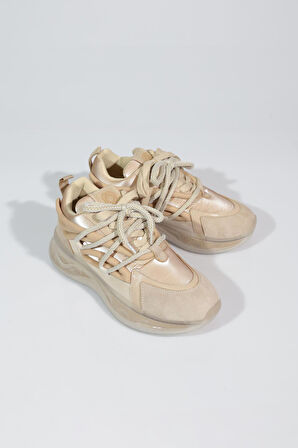 Dgn B1014 Kadin Kalin Taban Bağcikli Sneakers Ayakkabi