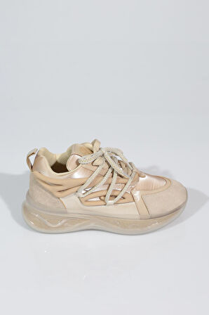 Dgn B1014 Kadin Kalin Taban Bağcikli Sneakers Ayakkabi