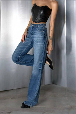 Lacarino 7650 Baggy Flare Kadın Jean Pantolon