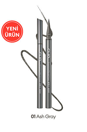 İnce, Mikrofiber Fırça Uçlu Kalem Eyeliner CLIO Superproof Brush Liner Kill Ash (001 Ash Gray)