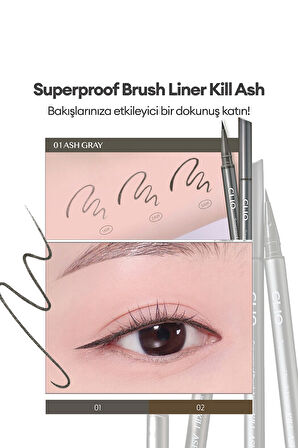 İnce, Mikrofiber Fırça Uçlu Kalem Eyeliner CLIO Superproof Brush Liner Kill Ash (001 Ash Gray)