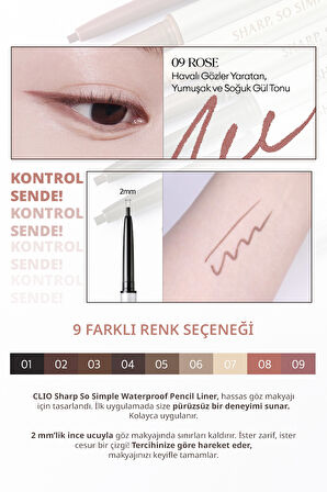 Suya Dayanıklı, İnce Uçlu Göz Kalemi CLIO Sharp So Simple Waterproof Pencil Liner (009 Rose)