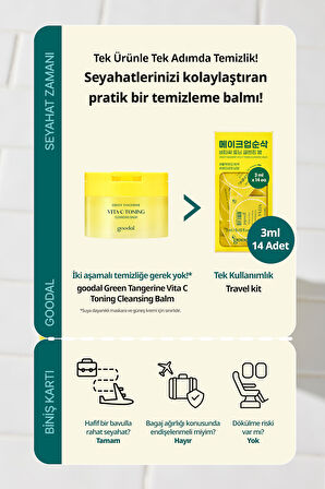 Makyaj Temizleme Balmı Seyahat Kiti GOODAL Green Tangerine Vita C Toning Cleansing Balm Travel Kit