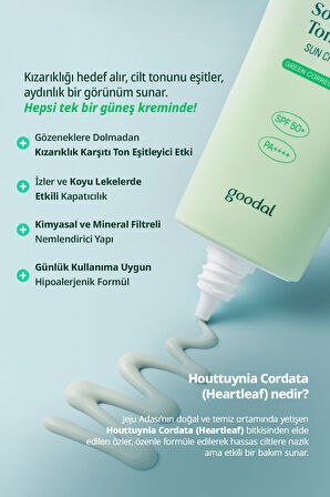 Kızarıklık Karşıtı Güneş Kremi GOODAL Heartleaf Soothing Green Tone Up Sun Cream SPF50+ PA++++