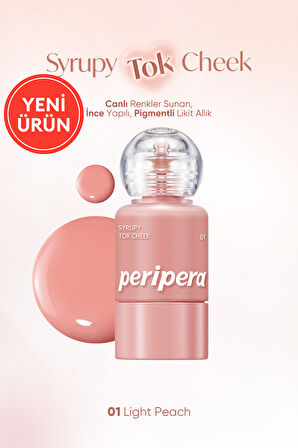 İnce Yapılı, Ciltle Bütünleşen, Pigmentli Likit Allık PERIPERA Syrupy Tok Cheek (01 Light Peach)