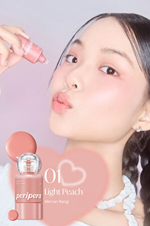 İnce Yapılı, Ciltle Bütünleşen, Pigmentli Likit Allık PERIPERA Syrupy Tok Cheek (01 Light Peach)