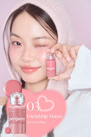 İnce Yapılı, Ciltle Bütünleşen, Pigmentli Likit Allık PERIPERA Syrupy Tok Cheek (03FriendshipMauve)
