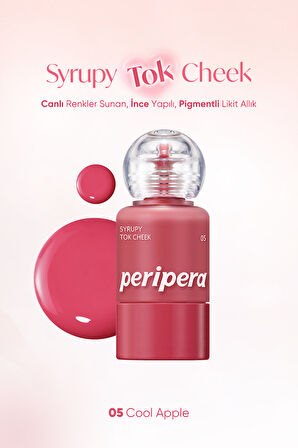 İnce Yapılı, Ciltle Bütünleşen, Pigmentli Likit Allık PERIPERA Syrupy Tok Cheek (05 Cool Apple)