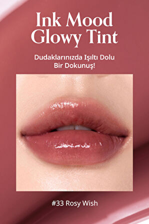 Kalıcı, Pigmentli, Parlak Bitişli Tint PERIPERA Ink Mood Glowy Tint (33 Rosy Wish)