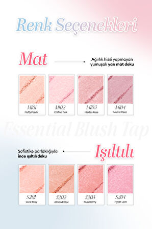 Katmanlanabilir Yumuşak Dokulu Yarı Mat Bitiş Sunan Allık CLIO Essential Blush Tap (M101 Fluffy Peach) 
