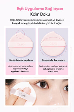 Su Damlası Şekilli, Detaylı Eşit Uygulama Sunan Puf CLIO Kill Cover Mesh Glow Essential Cushion Puff