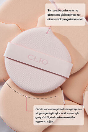 Su Damlası Şekilli, Detaylı Eşit Uygulama Sunan Puf CLIO Kill Cover Mesh Glow Essential Cushion Puff