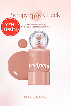 İnce Yapılı, Ciltle Bütünleşen, Pigmentli Likit Allık PERIPERA Syrupy Tok Cheek (06 Nutty Milktea)