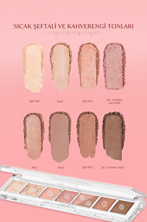 Mat, Işıltılı, Simli Yoğun Pigmentli Far Paleti PERIPERA All Take Mood Palette 009 OhMyHandful Peach