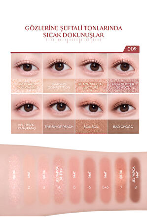 Mat, Işıltılı, Simli Yoğun Pigmentli Far Paleti PERIPERA All Take Mood Palette 009 OhMyHandful Peach
