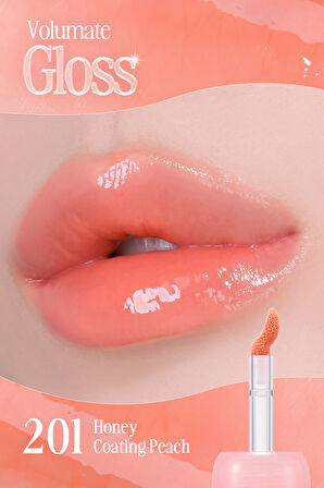 Pigmentli, Parlak Bitişli Dolgunlaştırıcı Lip Gloss CLIO Volumate Gloss 201 Honey Coating Peach