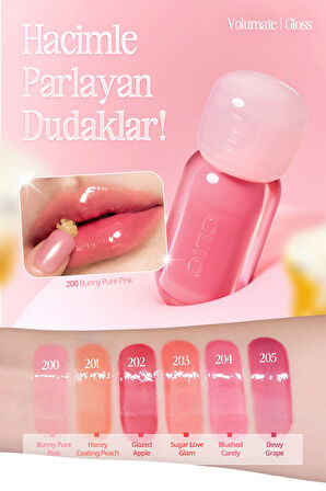 Pigmentli, Parlak Bitişli Dolgunlaştırıcı Lip Gloss CLIO Volumate Gloss 201 Honey Coating Peach