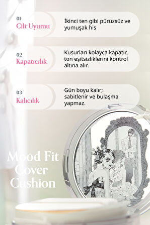 Yarı Mat Bitişli Filtre Etkili Cushion PERIPERA Mood Fit Cover Cushion SPF50+ PA++++(03 Natural Fit)