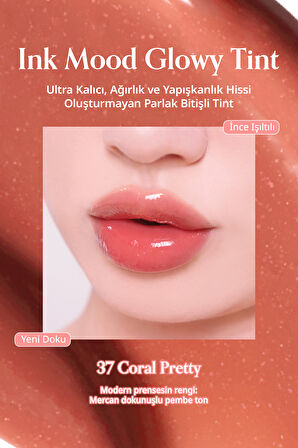 Kalıcı, Pigmentli, Işıltılı, Parlak Bitişli Tint PERIPERA Ink Mood Glowy Tint (37 Coral Pretty)