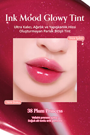 Kalıcı, Pigmentli, Işıltılı, Parlak Bitişli Tint PERIPERA Ink Mood Glowy Tint (38 Plum Princess)