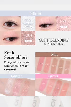 Kremsi, Kolayca Uygulanan ve Sabitlenen Fırçalı Kalem Far Soft Blending Shadow Stick (M205)